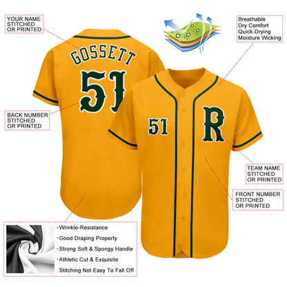 Custom Gold Green-White Authentic Baseball Jersey - Sky-Custom
