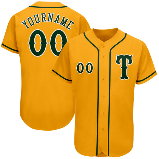 Custom Gold Green-White Authentic Baseball Jersey - Sky-Custom