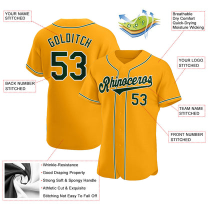 Custom Gold Green-White Authentic Baseball Jersey - Sky-Custom