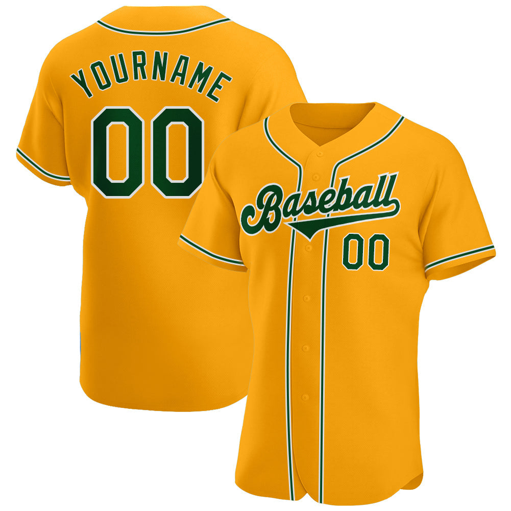 Custom Gold Green-White Authentic Baseball Jersey - Sky-Custom