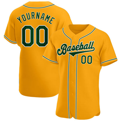 Custom Gold Green-White Authentic Baseball Jersey - Sky-Custom