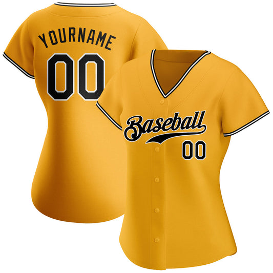 Custom Gold Black-White Authentic Baseball Jersey - Sky-Custom