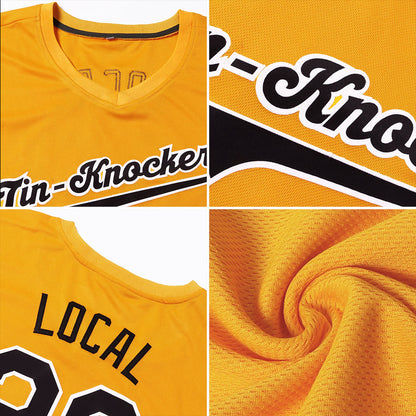 Custom Gold Black-White Authentic Baseball Jersey - Sky-Custom