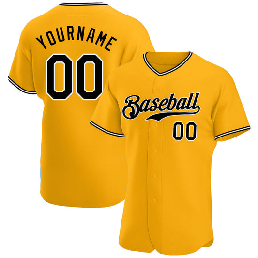 Custom Gold Black-White Authentic Baseball Jersey - Sky-Custom