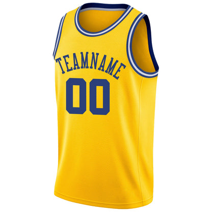 Custom Gold Royal-White Round Neck Rib-Knit Basketball Jersey - Sky-Custom