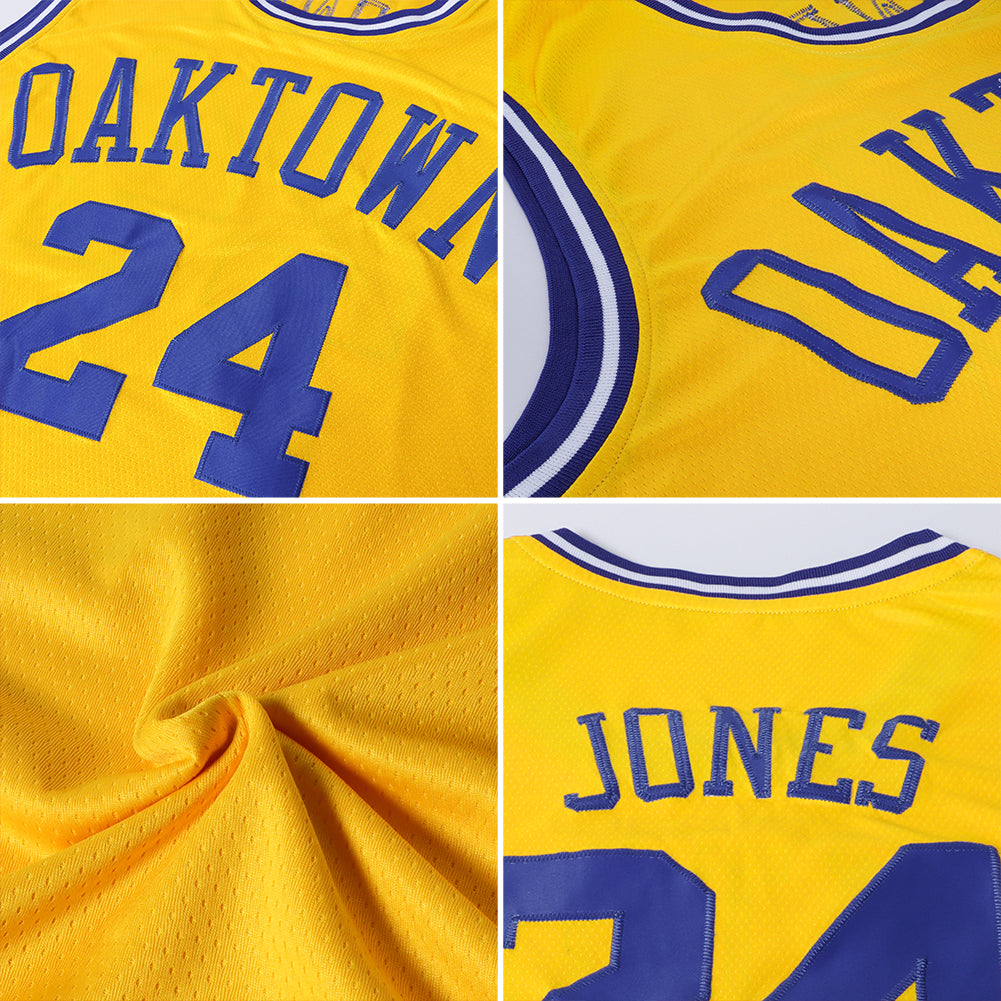 Custom Gold Royal-White Round Neck Rib-Knit Basketball Jersey - Sky-Custom