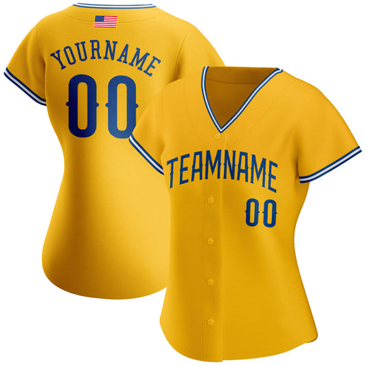 Custom Gold Royal-White Authentic American Flag Fashion Baseball Jersey - Sky-Custom