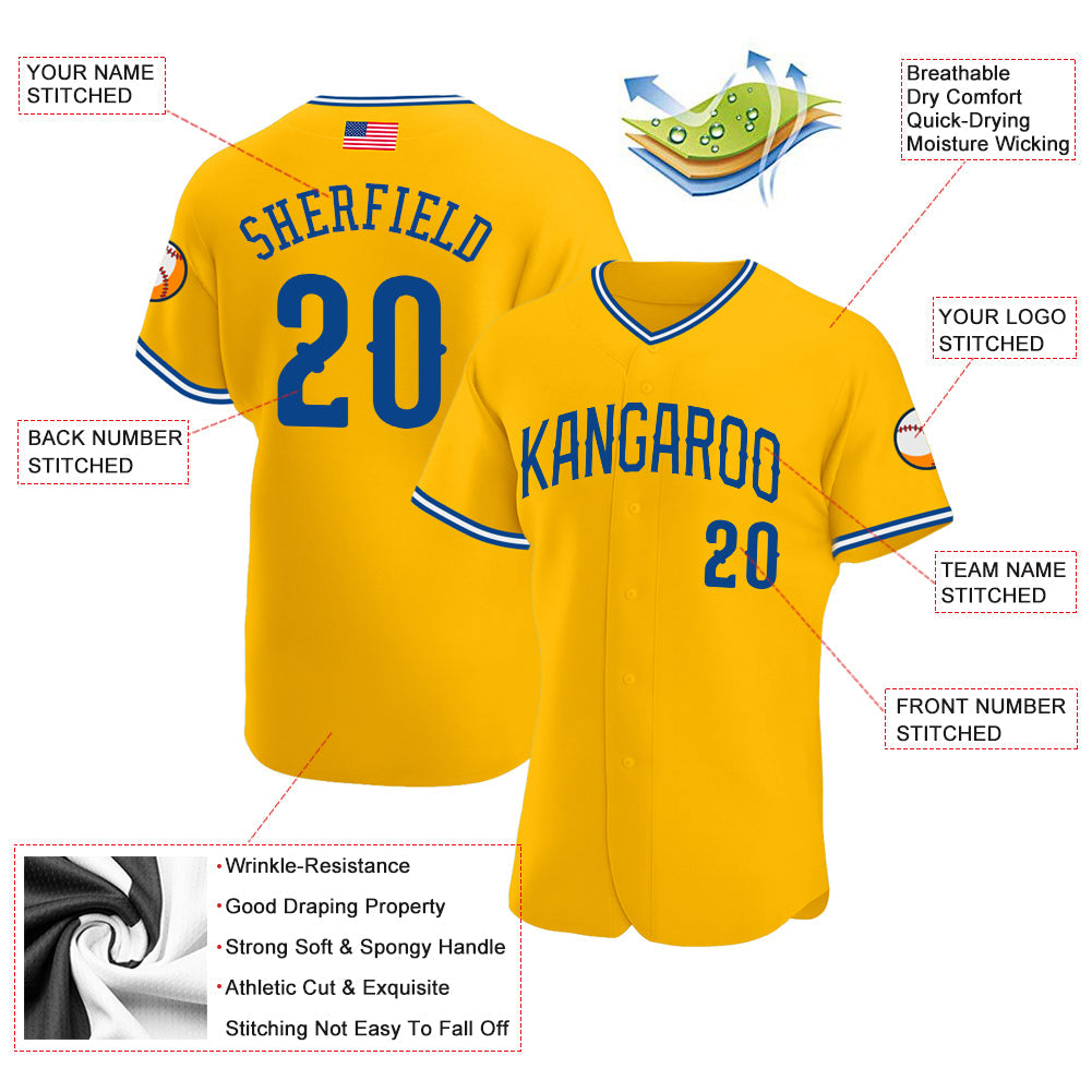 Custom Gold Royal-White Authentic American Flag Fashion Baseball Jersey - Sky-Custom