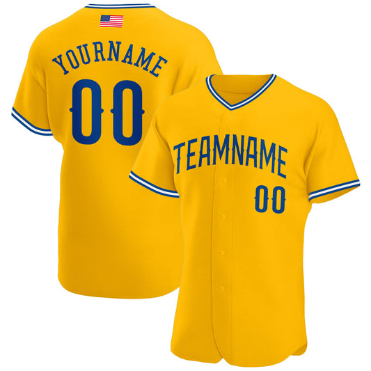 Custom Gold Royal-White Authentic American Flag Fashion Baseball Jersey - Sky-Custom