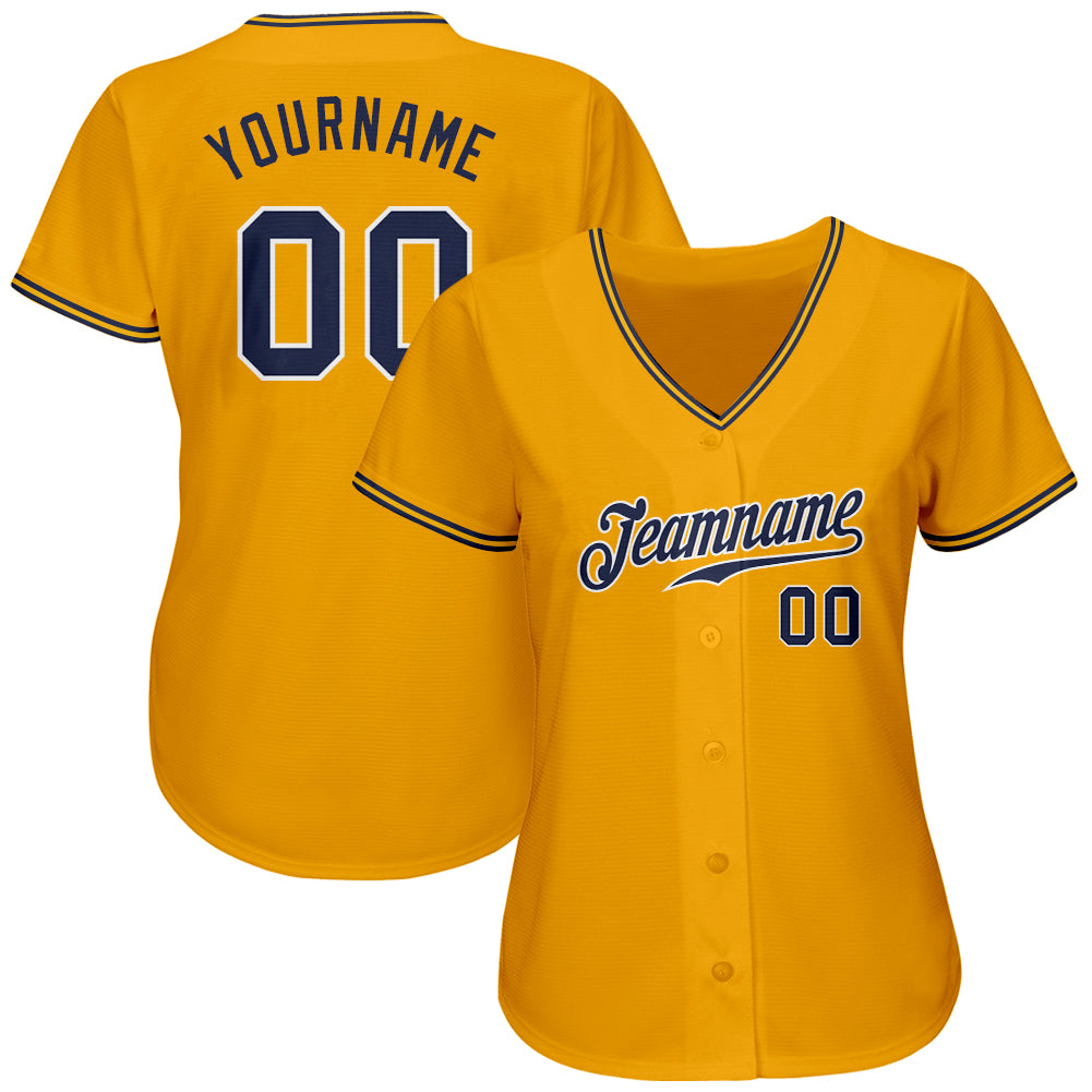 Custom Gold Navy-White Authentic Baseball Jersey - Sky-Custom