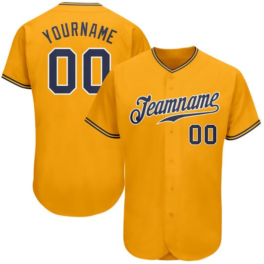 Custom Gold Navy-White Authentic Baseball Jersey - Sky-Custom