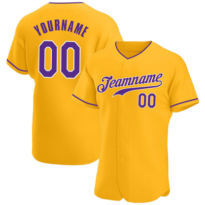 Custom Gold Purple-White Authentic Baseball Jersey - Sky-Custom