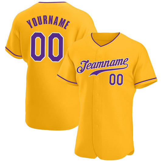Custom Gold Purple-White Authentic Baseball Jersey - Sky-Custom