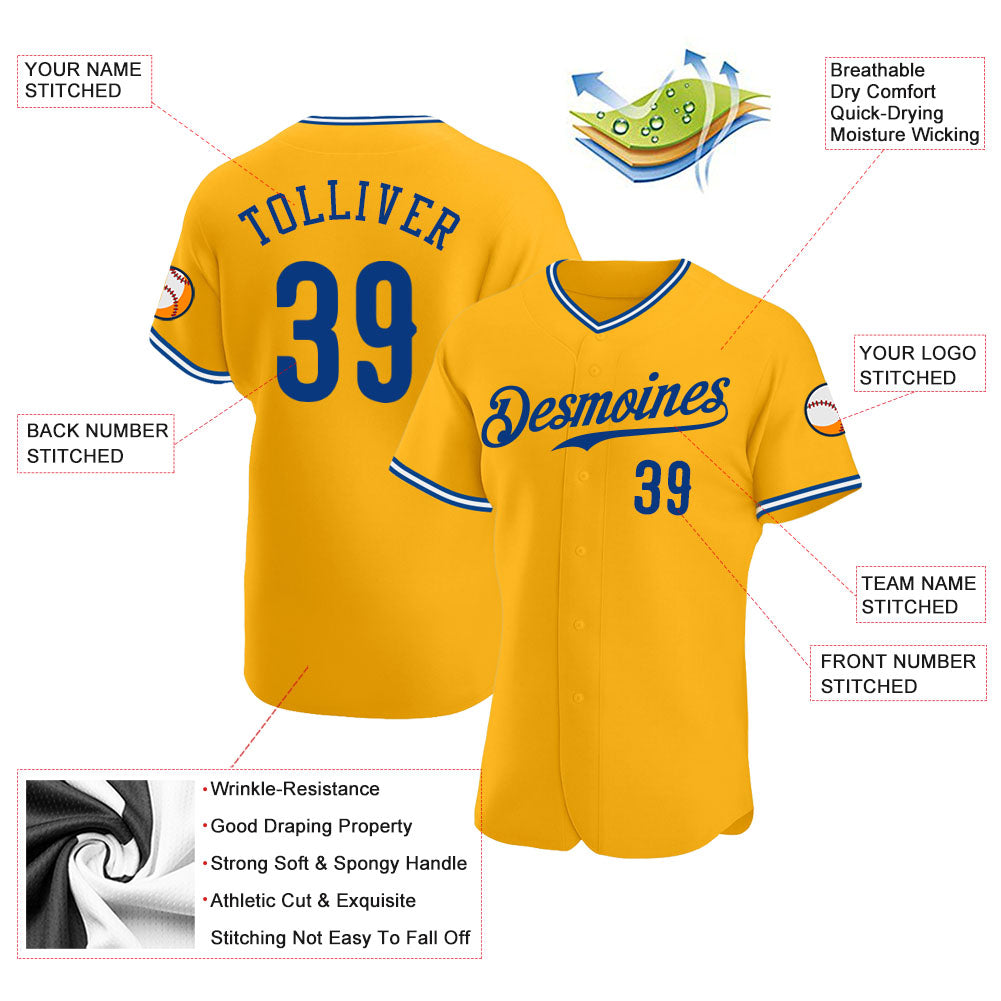 Custom Gold Royal-White Authentic Baseball Jersey - Sky-Custom