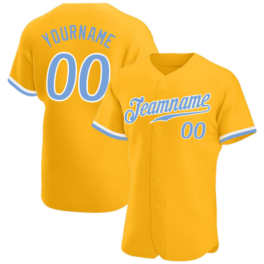 Custom Gold Light Blue-White Authentic Baseball Jersey - Sky-Custom