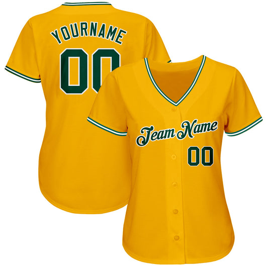 Custom Gold Green-White Authentic Baseball Jersey - Sky-Custom