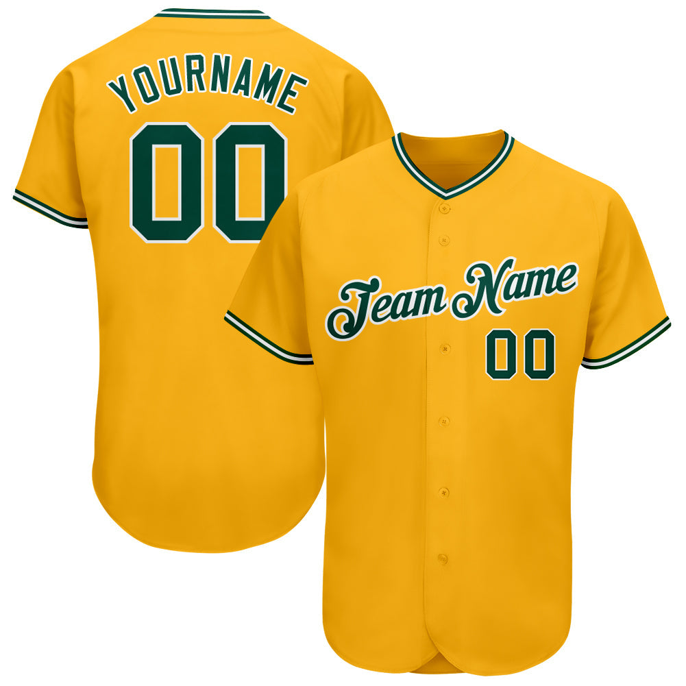 Custom Gold Green-White Authentic Baseball Jersey - Sky-Custom