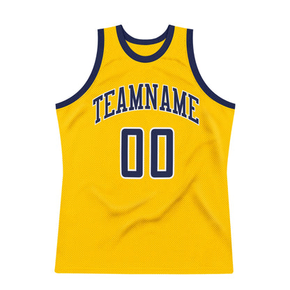 Custom Gold Navy-White Authentic Throwback Basketball Jersey - Sky-Custom