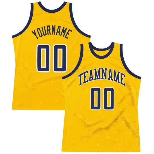 Custom Gold Navy-White Authentic Throwback Basketball Jersey - Sky-Custom