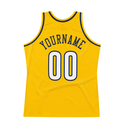 Custom Gold White-Navy Authentic Throwback Basketball Jersey - Sky-Custom