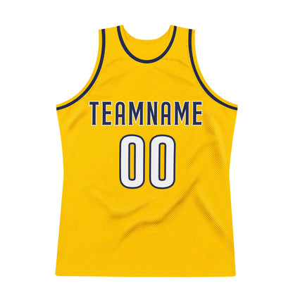 Custom Gold White-Navy Authentic Throwback Basketball Jersey - Sky-Custom