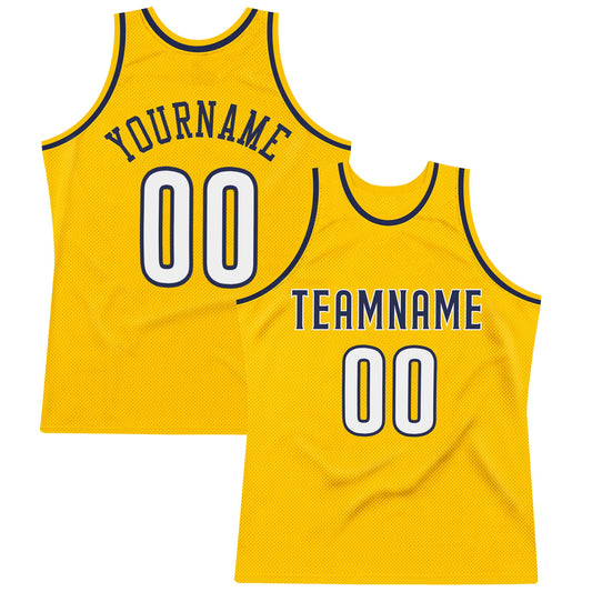 Custom Gold White-Navy Authentic Throwback Basketball Jersey - Sky-Custom