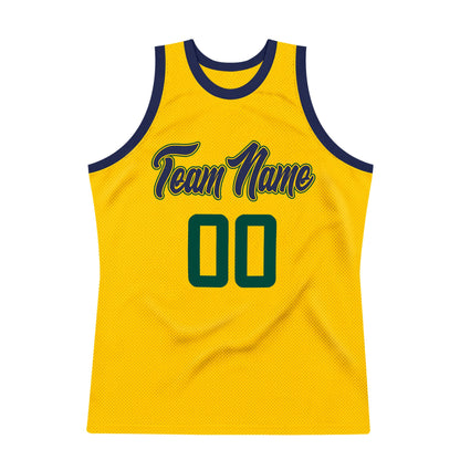 Custom Gold Hunter Green-Navy Authentic Throwback Basketball Jersey - Sky-Custom