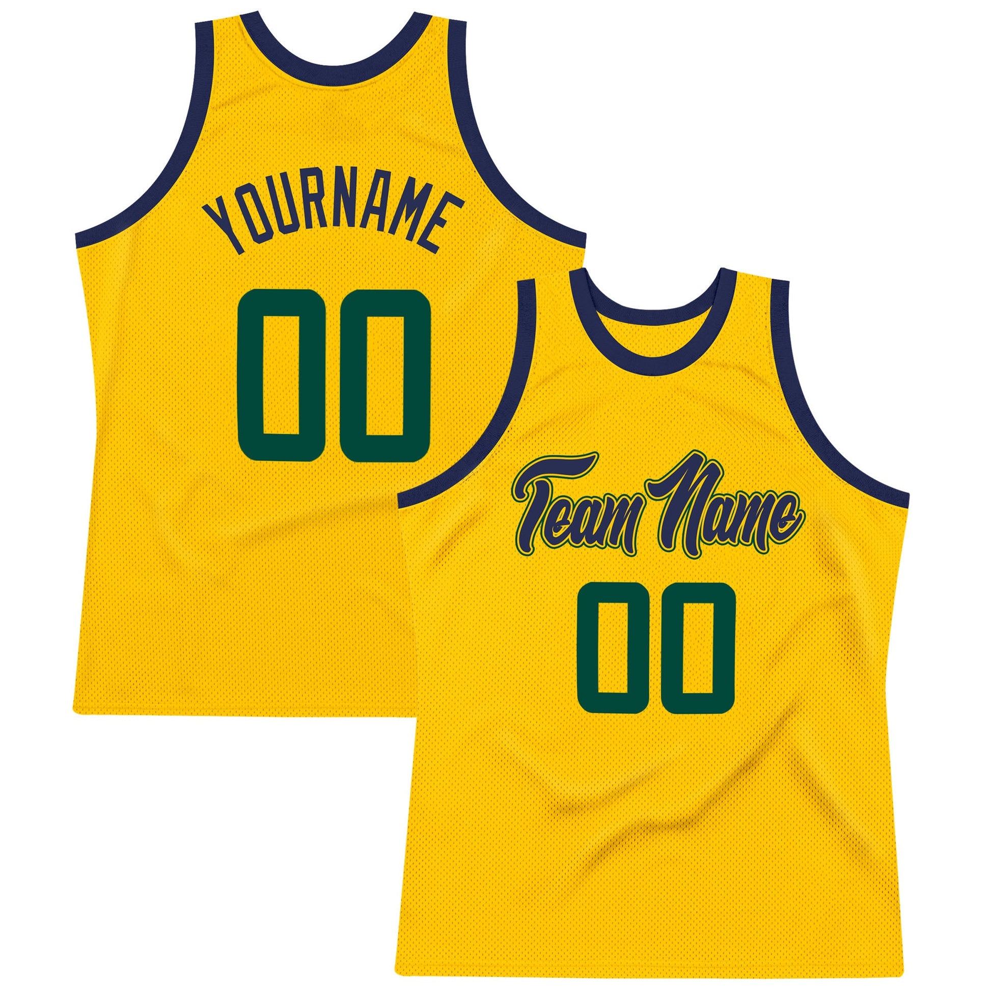 Custom Gold Hunter Green-Navy Authentic Throwback Basketball Jersey - Sky-Custom
