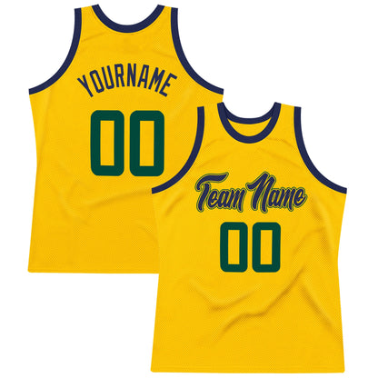 Custom Gold Hunter Green-Navy Authentic Throwback Basketball Jersey - Sky-Custom