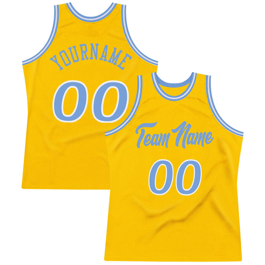 Custom Gold Light Blue-White Authentic Throwback Basketball Jersey - Sky-Custom