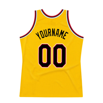 Custom Gold Black-Red Authentic Throwback Basketball Jersey - Sky-Custom