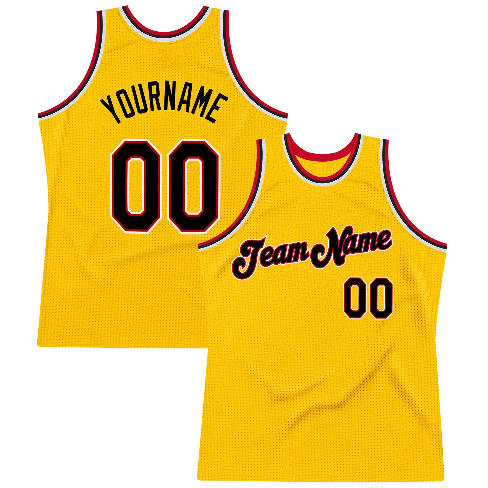 Custom Gold Black-Red Authentic Throwback Basketball Jersey - Sky-Custom