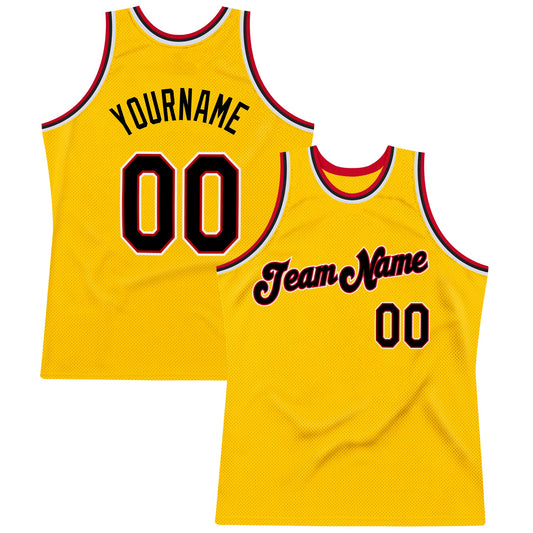 Custom Gold Black-Red Authentic Throwback Basketball Jersey - Sky-Custom