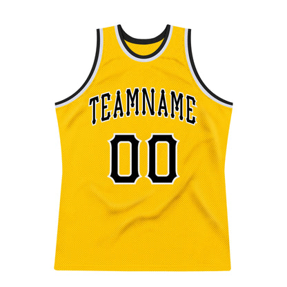 Custom Gold Black-White Authentic Throwback Basketball Jersey - Sky-Custom