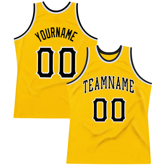 Custom Gold Black-White Authentic Throwback Basketball Jersey - Sky-Custom
