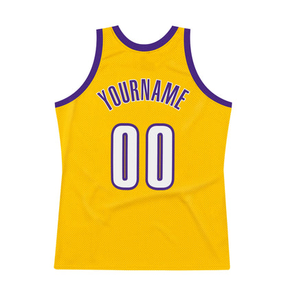 Custom Gold White-Purple Authentic Throwback Basketball Jersey - Sky-Custom