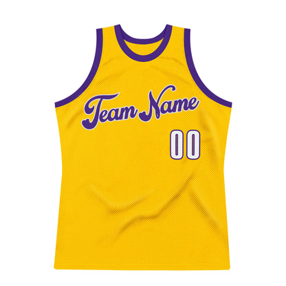 Custom Gold White-Purple Authentic Throwback Basketball Jersey - Sky-Custom