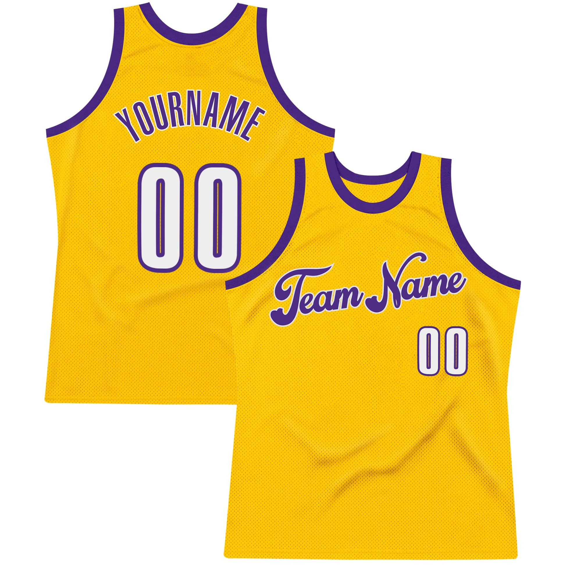 Custom Gold White-Purple Authentic Throwback Basketball Jersey - Sky-Custom
