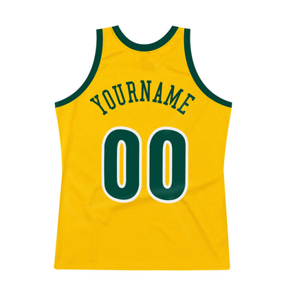 Custom Gold Hunter Green-White Authentic Throwback Basketball Jersey - Sky-Custom