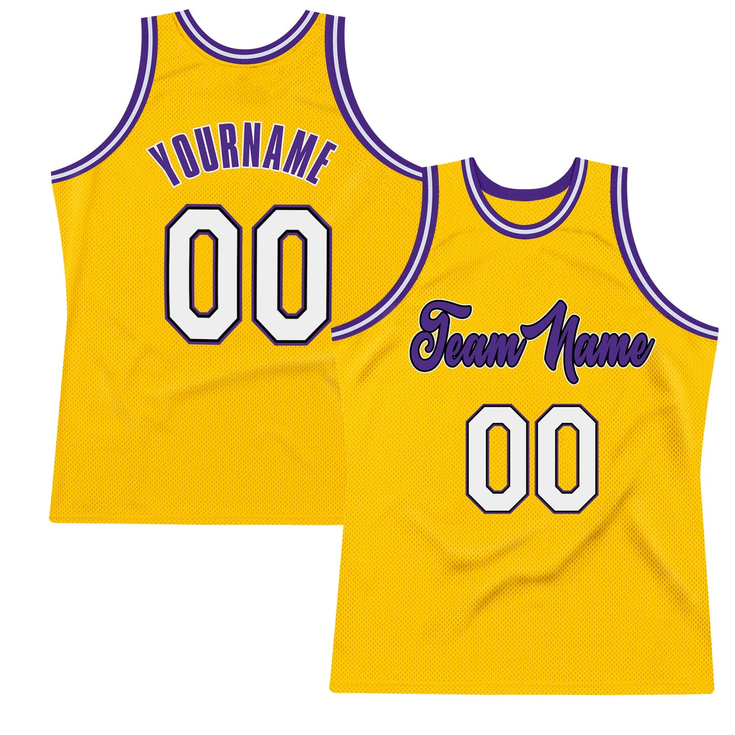 Custom Gold White-Purple Authentic Throwback Basketball Jersey - Sky-Custom
