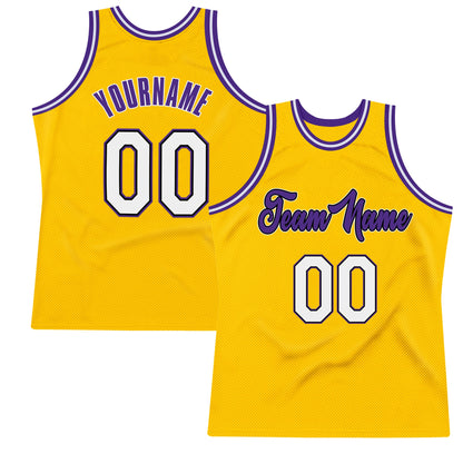 Custom Gold White-Purple Authentic Throwback Basketball Jersey - Sky-Custom