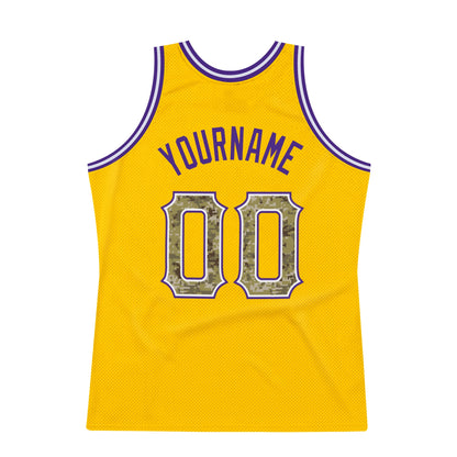 Custom Gold Camo-Purple Authentic Throwback Basketball Jersey - Sky-Custom