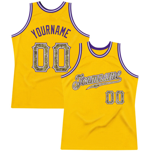 Custom Gold Camo-Purple Authentic Throwback Basketball Jersey - Sky-Custom