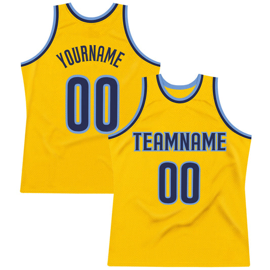 Custom Gold Navy-Light Blue Authentic Throwback Basketball Jersey - Sky-Custom