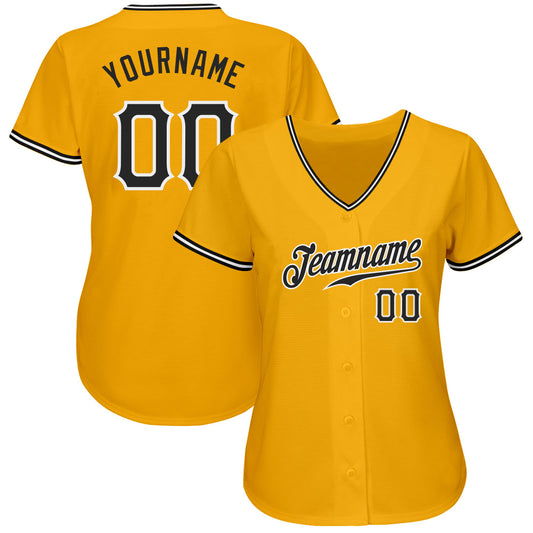 Custom Gold Black-White Authentic Baseball Jersey - Sky-Custom