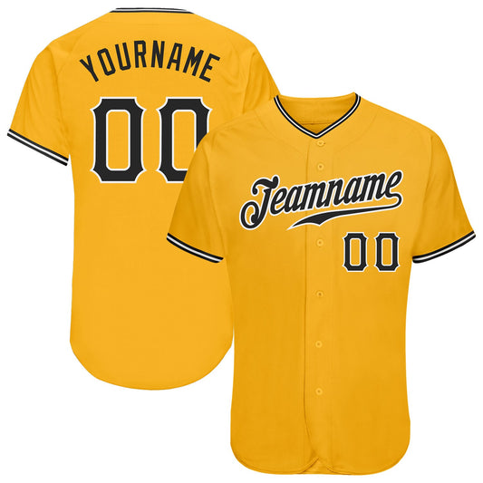 Custom Gold Black-White Authentic Baseball Jersey - Sky-Custom