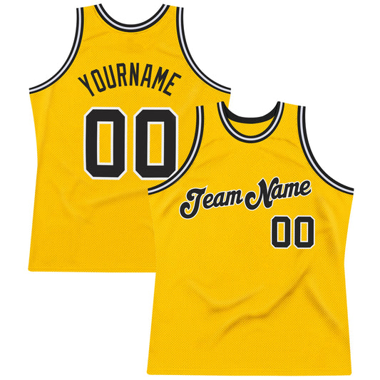 Custom Gold Black-White Authentic Throwback Basketball Jersey - Sky-Custom