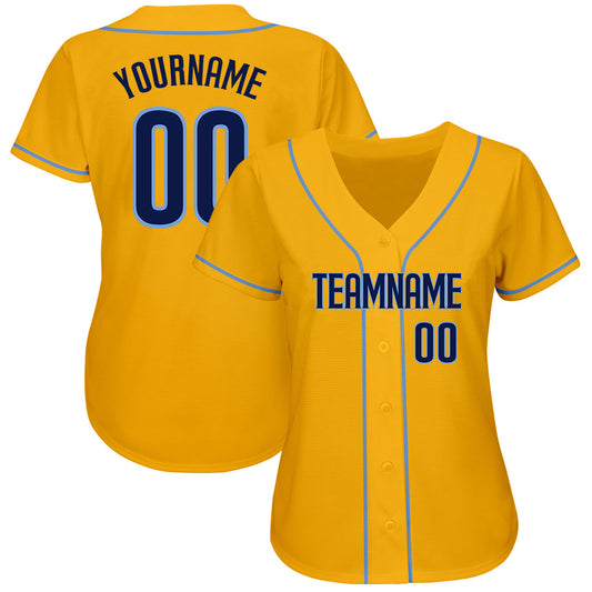 Custom Gold Navy-Light Blue Authentic Baseball Jersey - Sky-Custom