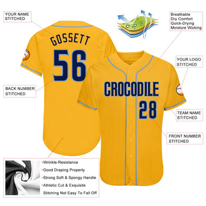 Custom Gold Navy-Light Blue Authentic Baseball Jersey - Sky-Custom