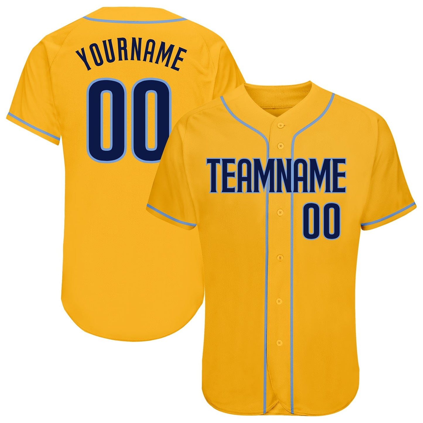 Custom Gold Navy-Light Blue Authentic Baseball Jersey - Sky-Custom